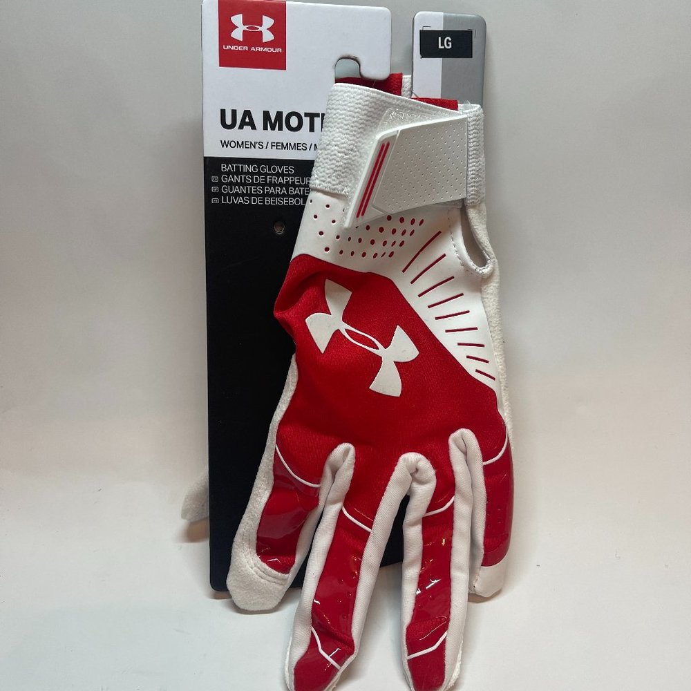 Under Armour UA Motive Batting Gloves Women Size Large White/red New with Tags